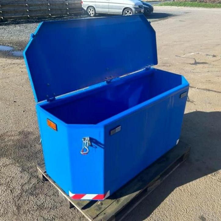 Small Weight Box  and an opening top lid, lockable catches, front and side reflectors and finished off in New Holland blue